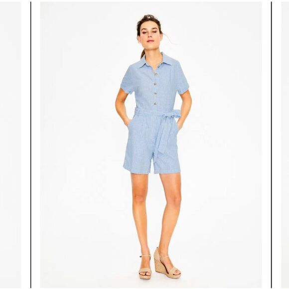 Boden Womens Lucinda Romper Blue White Striped Linen Cotton Blend size 4T - Picture 1 of 12